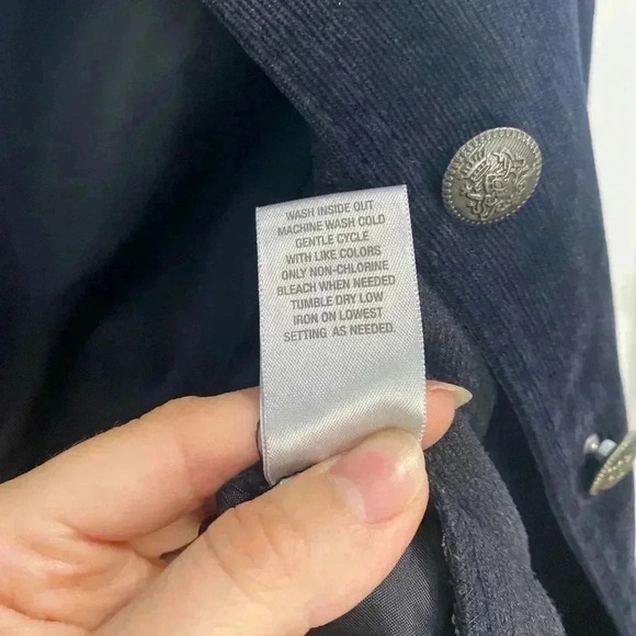 Open Front Double-Breasted Blazer Navy Blue Soft Corduroy 3/4 Sleeve Size Medium - Picture 8 of 9